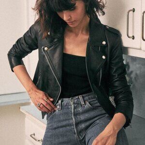 Sézane Zig Black Leather Jacket